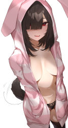 Rule 34 | 1girl, blush, breasts, brown hair, highres, large breasts, long hair, long sleeves, looking at viewer, mole, mole under eye, navel, open mouth, original, simple background, smile, solo, white background, yaman