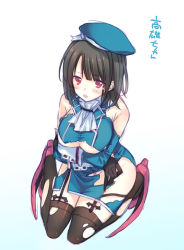 Rule 34 | 10s, black hair, blush, breasts, hat, kantai collection, large breasts, mizuno sao, red eyes, short hair, takao (kancolle), thighhighs, torn clothes, torn legwear, translated