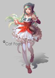 Rule 34 | 1girl, bad id, bad pixiv id, breasts, cat food (vocaloid), copyright name, green hair, hatsune miku, highres, hood, lightofheaven, long hair, pantyhose, skirt, small breasts, solo, vocaloid, yamaha, yellow eyes