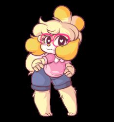 Rule 34 | 1girl, animal crossing, animal ears, animated, animated gif, barefoot, dog ears, dog girl, dog tail, furry, furry female, glasses, hands on own hips, heart, heart-shaped pupils, highres, isabelle (animal crossing), nintendo, one eye closed, pink-framed eyewear, pink shirt, pixelpet, shirt, short hair, shorts, simple background, smile, solo, symbol-shaped pupils, tail, tail wagging, white background, wink