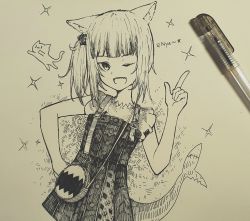 Rule 34 | 1girl, :3, :d, animal ears, art tools in frame, bag, blunt bangs, cat, cat ears, commentary, cube hair ornament, dress, epeulu (ate5424), fins, fish tail, gawr gura, gawr gura (casual), greyscale, hair ornament, hand on own hip, hand up, handbag, hatching (texture), highres, hololive, hololive english, index finger raised, looking at viewer, medium hair, monochrome, nyan, official alternate costume, one eye closed, open mouth, photo (medium), pinafore dress, romaji text, shark tail, shirt, side ponytail, sidelocks, sleeveless, sleeveless dress, sleeveless shirt, slit pupils, smile, solo, sound effects, spoken star, star (symbol), tail, traditional media, virtual youtuber, | |