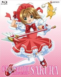 Rule 34 | 1990s (style), 1girl, antenna hair, blouse, blu-ray cover, brown hair, cardcaptor sakura, child, copyright name, cover, full body, fuuin no tsue, green eyes, hair intakes, hat, kero (cardcaptor sakura), kinomoto sakura, lowres, magical girl, non-web source, official art, pink background, pink hat, retro artstyle, shirt, short hair, solo, thighhighs, wand, white shirt, white thighhighs, wings