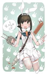 Rule 34 | 1girl, absurdres, adapted costume, adapted turret, alternate costume, animal ears, artist logo, black eyes, black hair, blue sailor collar, bunny day, cannon, carrot, fishnet thighhighs, fishnets, flat chest, fubuki (kancolle), full body, highres, kantai collection, looking at viewer, low ponytail, ma rukan, medium hair, name tag, one-piece swimsuit, pleated skirt, ponytail, rabbit ears, sailor collar, school swimsuit, short ponytail, sidelocks, skirt, solo, swimsuit, swimsuit under clothes, thighhighs, torpedo, turret, white one-piece swimsuit, white skirt