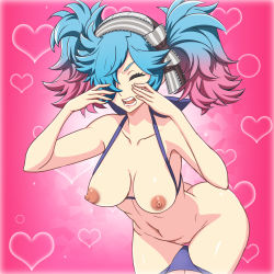 Rule 34 | 1girl, arched back, ass, bare arms, bare legs, bare shoulders, bikini, bikini pull, blue bikini, blush, breasts, breasts out, butt crack, clothes pull, collarbone, crying, closed eyes, fire emblem, fire emblem fates, hair over one eye, hair ribbon, heart, highres, large breasts, legs, multicolored hair, navel, nintendo, nipples, open mouth, panties, panty pull, peri (fire emblem), pussy, ribbon, simple background, solo, standing, swimsuit, tears, thighs, thong, uncensored, underwear, yuki (12cut)