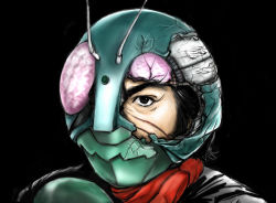 Rule 34 | armor, broken, helmet, kamen rider, male focus, mask, red eyes, red scarf, scarf, solo