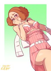 Rule 34 | 1girl, atlus, blush, breasts, breasts out, clothes, dress, highres, nipples, okumura haru, persona, persona 5, persona 5 scramble: the phantom strikers, pink dress, signature, small breasts, wayside levy