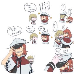 Rule 34 | 10s, 2girls, arashi (kancolle), betchan, blonde hair, colorized, comic, dressing, graf zeppelin (kancolle), hat, kantai collection, long hair, multiple girls, peaked cap, ranguage, red hair, text focus, translation request