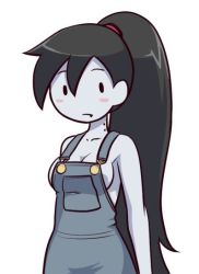 Rule 34 | 1girl, adventure time, breasts, marceline abadeer, naked overalls, nollety, overalls, simple background, solo, vampire, white background