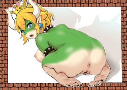 Rule 34 | anus, armlet, ass, barefoot, borusen, bowsette, collar, colored skin, green skin, horns, long toenails, mario (series), new super mario bros. u deluxe, nintendo, pussy, soles, solo, spiked armlet, spiked collar, spikes, super crown, toenails