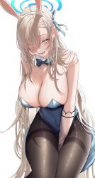 Rule 34 | 1girl, absurdres, asuna (blue archive), bow, bowtie, breasts, cleavage, highres, large breasts, leotard, long hair, looking at viewer, onineko-chan, open mouth, playboy bunny, simple background, smile, solo