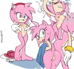 Rule 34 | 1girl, amy rose, animal nose, anus, artist name, ass, bathing, bracelet, breasts, cleft of venus, closed eyes, unworn clothes, completely nude, from side, full body, gloves, green eyes, hairband, hedgehog ears, hedgehog girl, hedgehog tail, holding, holding towel, jewelry, multiple views, naked towel, navel, nipples, nude, pink hair, red hairband, revision, short hair, small breasts, snout, soap bubbles, sonic (series), sooperman, tail raised, teeth, thighs, towel, uncensored, wet, white gloves