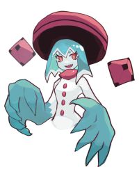 Rule 34 | + +, 1girl, :d, blue hair, blue skin, colored skin, cross-shaped pupils, hat, highres, looking at viewer, medium hair, open mouth, original, oversized forearms, oversized limbs, red eyes, ruteko (ruko220), sharp teeth, simple background, smile, solo, symbol-shaped pupils, teeth, upper body, white background, white skin
