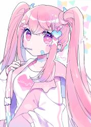 Rule 34 | + +, 1girl, bandaid, bandaid on cheek, bandaid on face, blush stickers, breasts, candy, chon (chon33v), collarbone, commentary request, earrings, eyebrows hidden by hair, facial mark, female focus, food, food in mouth, hair between eyes, hair ornament, hairclip, heart, heart hair ornament, highres, jacket, jewelry, lollipop, long hair, looking at viewer, medium breasts, mouth hold, open clothes, open jacket, original, pill hair ornament, pink hair, pixel art, red eyes, shirt, sidelocks, signature, solo, twintails, upper body, very long hair, white jacket, white shirt, x hair ornament