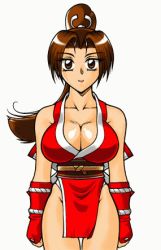 Rule 34 | 1girl, animated, animated gif, bouncing breasts, breasts, brown eyes, brown hair, cleavage, fatal fury, kuma (rusty cage), large breasts, loincloth, long hair, lowres, panties, pelvic curtain, ponytail, shiranui mai, simple background, smile, snk, solo, the king of fighters, underwear, walking, white panties