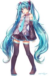 Rule 34 | 1girl, absurdres, aqua eyes, aqua hair, aqua necktie, ayatsuki sugure, bare shoulders, black skirt, black sleeves, black thighhighs, blouse, boots, commentary, contrapposto, derivative work, detached sleeves, full body, grey shirt, hair ornament, hatsune miku, headphones, headset, highres, long hair, looking at viewer, miniskirt, necktie, number tattoo, pigeon-toed, pleated skirt, shirt, shoulder tattoo, skirt, sleeveless, sleeveless shirt, smile, solo, tattoo, thigh boots, thighhighs, twintails, twitter username, very long hair, vocaloid, vocaloid boxart pose, white background, zettai ryouiki