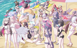 Rule 34 | &gt; &lt;, 1boy, 6+girls, ?, absurdly long hair, ahoge, akari (blue archive), ako (blue archive), alternate costume, alternate hairstyle, anger vein, animal ear fluff, animal ears, armpits, arms behind back, arms up, ayane (blue archive), ayane (swimsuit) (blue archive), azusa (blue archive), azusa (swimsuit) (blue archive), ball, bare shoulders, beach, bead necklace, beads, belt, bikini, black bikini, black hair, black hairband, black one-piece swimsuit, black shirt, black wings, blue archive, blue eyes, blue hair, blush, blush stickers, breasts, buried, cat ears, chise (blue archive), chise (swimsuit) (blue archive), cleavage, closed eyes, closed mouth, collarbone, commentary request, competition swimsuit, cup, dark skin, demon horns, demon wings, denim, denim shorts, drinking glass, eyewear on head, flip-flops, flower, flying sweatdrops, food, food in mouth, fox ears, fox girl, fox tail, frilled bikini, frilled one-piece swimsuit, frills, from above, from behind, full body, green bikini, green eyes, grey background, grey hair, hair between eyes, hair flower, hair ornament, hairband, hairclip, halo, haruna (blue archive), haruna (swimsuit) (blue archive), heart, highres, hina (blue archive), hina (swimsuit) (blue archive), holding, holding cup, holding plate, holding sword, holding weapon, horns, hoshino (blue archive), hoshino (swimsuit) (blue archive), huge breasts, index fingers together, iori (blue archive), iori (swimsuit) (blue archive), izumi (blue archive), izumi (swimsuit) (blue archive), izuna (blue archive), izuna (swimsuit) (blue archive), jewelry, junko (blue archive), kneeling, large breasts, long hair, looking at another, low wings, lying, maid headdress, mari (blue archive), mari (swimsuit) (blue archive), mashiro (blue archive), mashiro (swimsuit) (blue archive), michiru (blue archive), mika (blue archive), mimori (blue archive), mimori (swimsuit) (blue archive), mismatched pupils, motion lines, multi-strapped bikini bottom, multiple girls, navel, necklace, neru (blue archive), nonomi (blue archive), nonomi (swimsuit) (blue archive), ocean, octopus, off-shoulder bikini, off shoulder, on back, on stomach, one-piece swimsuit, orange hair, own hands clasped, own hands together, parasol, pink bikini, pink hair, plate, ponytail, popsicle, popsicle in mouth, puff of air, purple eyes, purple hair, red bikini, red eyes, sandals, school swimsuit, sensei (blue archive), serika (blue archive), serika (swimsuit) (blue archive), shaded face, shiroko (blue archive), shiroko (swimsuit) (blue archive), shirt, shizuko (blue archive), shizuko (swimsuit) (blue archive), short sleeves, shorts, side-tie bikini bottom, sidelocks, sitting, smile, spaghetti strap, squatting, squiggle, standing, stomach, striped bikini, striped clothes, sunglasses, sweatdrop, swimsuit, sword, tail, thighlet, tonomiya68, top-down bottom-up, trapped, tsurugi (blue archive), tsurugi (swimsuit) (blue archive), twintails, two side up, umbrella, v, very long hair, wakamo (blue archive), wakamo (swimsuit) (blue archive), walking, wariza, water, weapon, white bikini, winged halo, wings, wooden sword, yellow bikini, yellow eyes, yuuka (blue archive)