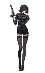 Rule 34 | 1girl, absurdres, artist request, belt, black footwear, black gloves, black hair, black shorts, black survival, breasts, buttons, fingerless gloves, full body, gloves, green eyes, grey thighhighs, gun, hair over one eye, handgun, high heels, highres, holding, holding gun, holding weapon, lips, long sleeves, looking at viewer, medium hair, nail polish, official art, p99, parted lips, pistol, red nails, reloading, rozzi (black survival), see-through, shoes, short shorts, shorts, solo, standing, suppressor, thighhighs, transparent background, turtleneck, weapon