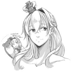Rule 34 | 2girls, :d, asymmetrical bangs, bare shoulders, blush, bokukawauso, braid, closed mouth, collarbone, commentary request, cosplay, cropped torso, crown, dress, ear piercing, flower, french braid, greyscale, hair between eyes, hair ornament, hair over shoulder, hairband, jewelry, kantai collection, long hair, looking at viewer, looking to the side, machinery, mascot, mini crown, monochrome, multiple girls, necklace, off-shoulder dress, off shoulder, open mouth, otter, piercing, real life, ribbon, rose, signature, simple background, smile, translated, uchida shuu, upper body, warspite (kancolle), warspite (kancolle) (cosplay), white background, yamada rei (rou)