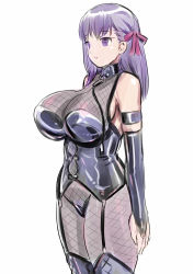 Rule 34 | 1girl, 774 (nanashi), bad id, bad pixiv id, bare shoulders, bdsm, black panties, black pantyhose, breasts, bridal gauntlets, empty eyes, fate/stay night, fate (series), fishnet pantyhose, fishnets, garter straps, hair ribbon, huge breasts, jewelry, latex, leather, long hair, matou sakura, mind control, panties, pantyhose, purple eyes, purple hair, purple ribbon, ribbon, ring, simple background, solo, thighhighs, underwear, white background