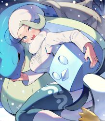 Rule 34 | 1girl, :d, bad id, bad pixiv id, blue eyes, blush, boots, breasts, commentary, creatures (company), earrings, eiscue, eiscue (ice), fur hat, game freak, gen 1 pokemon, gen 8 pokemon, gym leader, hat, jewelry, lapras, long hair, mature female, melony (pokemon), mitsu (mitu 328), multicolored hair, nintendo, open mouth, pantyhose, pantyhose under shorts, pokemon, pokemon (creature), pokemon swsh, scarf, shirt, shorts, smile, streaked hair, teeth, tongue, upper teeth only, white footwear, white headwear, white scarf, white shirt