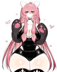 Rule 34 | animal ears, animal hands, bear ears, bewear, blush, breasts, brown eyes, choker, cleavage, creatures (company), fake animal ears, game freak, gen 7 pokemon, gloves, large breasts, long hair, looking at viewer, nintendo, paw gloves, pink hair, pokemon, pokemon (creature), sideboob, thick thighs, thighhighs, thighs, usa37107692, very long hair, wide hips, zettai ryouiki