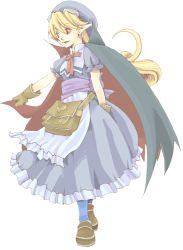 Rule 34 | 1girl, artist request, bag, blonde hair, blue hat, breasts, cape, dress, gloves, goggles, hat, long hair, marivel armitage, pointy ears, red eyes, smile, solo, source request, vampire, wild arms, wild arms 2