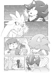 Rule 34 | 4boys, angry, animal ears, animal nose, body fur, bracelet, closed eyes, closed mouth, comic, crossed arms, food, fruit, furry, furry male, gloves, grapes, greyscale, half-closed eyes, hand on own face, hand up, hands up, heart, hedgehog, hedgehog ears, hedgehog tail, highres, hitting, holding, holding food, jewelry, knuckles the echidna, looking to the side, male focus, monochrome, multiple boys, on ground, open mouth, rock, shadow the hedgehog, shoes, silent comic, silver the hedgehog, simple background, sitting, sk rokuro, smile, sneakers, socks, sonic (series), sonic the hedgehog, standing, star (symbol), sweat, sweatdrop, tail, teeth, thinking, two-tone fur, walking