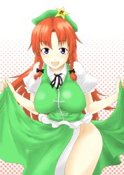 Rule 34 | 1girl, absurdres, blue eyes, braid, breasts, female focus, highres, hong meiling, hotpants (i&#039;m hot yet!), large breasts, long hair, red hair, solo, touhou, twin braids