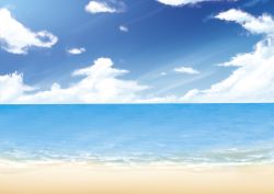 Rule 34 | absurdres, beach, blue sky, cloud, cloudy sky, day, highres, horizon, light rays, no humans, ocean, original, outdoors, sasakura momiji, scenery, shore, sky, water, water surface, waves