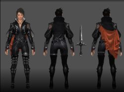 Rule 34 | 10s, ass, belt, belt boots, boots, brown hair, cape, concept art, crowe altius, dagger, final fantasy, final fantasy xv, fingerless gloves, gloves, high collar, jewelry, kingsglaive: final fantasy xv, knife, leather, leather gloves, looking at viewer, messy hair, official art, orange cape, thigh boots, thigh gap, thighhighs, weapon, zipper