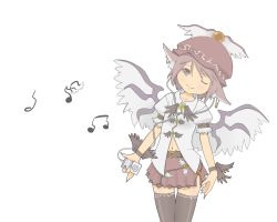 Rule 34 | 1girl, alternate costume, digital media player, female focus, ipod, mystia lorelei, simple background, solo, standing, thighhighs, torque, touhou, wallpaper, white background, wings