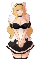 Rule 34 | 1girl, blonde hair, blue eyes, breasts, charlotte (fire emblem), cleavage, fire emblem, fire emblem fates, highres, large breasts, long hair, looking at viewer, maid headdress, nintendo, parted lips, smile, solo, standing