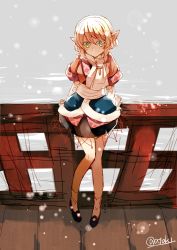 Rule 34 | 1girl, arm warmers, atoki, bare legs, black footwear, black skirt, blonde hair, bridge, brown jacket, brown shirt, expressionless, full body, green eyes, highres, jacket, knees together feet apart, layered clothes, light particles, long legs, looking to the side, miniskirt, mizuhashi parsee, pointy ears, ribbon-trimmed skirt, ribbon trim, scarf, shirt, shoes, short hair, short sleeves, sketch, skirt, solo, touhou, twitter username, water, white legwear, white scarf