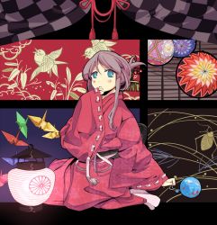 Rule 34 | bird, blue eyes, garnet, japanese clothes, lantern, origami, orihime (tanabata), paper crane, purple hair, solo, tanabata, water balloon
