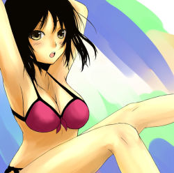 Rule 34 | 1girl, bikini, black hair, chiko (kanhogo), original, solo, swimsuit, yellow eyes