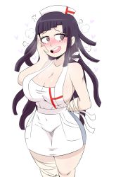 Rule 34 | 1girl, bare shoulders, black hair, blush, breasts, brown eyes, cleavage, curvy, danganronpa (series), highres, jinu (jinusenpai), large breasts, long hair, mole, mole under eye, open mouth, smile, solo, standing, thick thighs, thighs, tsumiki mikan, wide hips