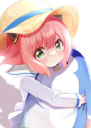 Rule 34 | 1girl, anya (spy x family), blush, brown hat, child, commentary request, green eyes, hair between eyes, hat, highres, hugging object, kiyo (yamazoe1122), long sleeves, looking at viewer, parted lips, pink hair, pleated skirt, sailor collar, shirt, skirt, sleeves past wrists, solo, spy x family, stuffed animal, stuffed penguin, stuffed toy, sun hat, white background, white sailor collar, white shirt, white skirt