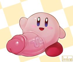 1boy arm_up blue_eyes blush dieselbrain erection foreskin huge_penis kirby kirby_(series) looking_at_viewer male_focus nintendo no_humans open_mouth penis smile solo veins veiny_penis waving what