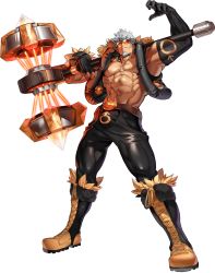 Rule 34 | 1boy, abs, alternate costume, asymmetrical gloves, bara, bare pectorals, biceps, black gloves, brown leggings, bulge, crotchless, crotchless pants, elbow gloves, facial hair, full body, glasses, gloves, goatee, gyee, hammer, highres, huge weapon, large pectorals, laser, leggings, legs apart, male focus, mallet, manly, muscular, muscular male, na insoo, navel, niko (na insoo), nipples, official art, over shoulder, pants, pectorals, red eyes, short hair, sideburns, solo, stomach, sunglasses, thick thighs, thighs, transparent background, uneven gloves, weapon, weapon over shoulder, white hair