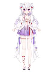 Rule 34 | 1girl, absurdres, ankle ribbon, blush, bow, braid, braided hair rings, breasts, chinese clothes, closed mouth, detached sleeves, dress, dress flower, feather boa, flower, full body, gradient background, gradient dress, hair bow, hair rings, highres, indie virtual youtuber, layered dress, leg ribbon, long hair, long sleeves, looking at viewer, official art, okobo, puffy long sleeves, puffy sleeves, purple dress, purple eyes, purple flower, purple hair, qi yuan, red bow, red ribbon, ribbon, sandals, see-through, see-through dress, see-through sleeves, side braid, sideboob, sleeveless, sleeveless dress, small breasts, smile, solo, sparkle hair ornament, standing, tachi-e, tassel, thigh ribbon, thighhighs, virtual youtuber, white hair, white thighhighs
