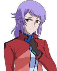 Rule 34 | 00s, 1girl, anew returner, worried, gloves, gundam, gundam 00, looking at viewer, lowres, military, military uniform, official art, purple hair, red eyes, solo, uniform, white background, worried