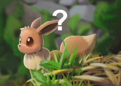 Rule 34 | ?, ajin (ajinhdremix), animal focus, artist name, blurry, blurry background, brown eyes, closed mouth, creatures (company), dated, day, derivative work, eevee, from side, game freak, gen 1 pokemon, grass, neck fur, nintendo, no humans, outdoors, pokemon, pokemon (creature), screencap redraw, signature, solo, standing