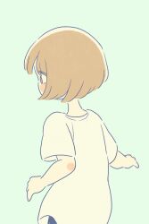 Rule 34 | 1girl, animated, animated gif, arms behind back, blue background, blush stickers, bob cut, brown eyes, brown hair, buttons, dot nose, highres, looking at viewer, original, short hair, short sleeves, signature, simple background, smile, solo, usaplanet