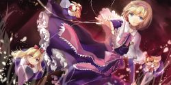 Rule 34 | 1girl, alice margatroid, blonde hair, blue eyes, bow, capelet, dress, hair bow, hairband, highres, jewelry, kita (kitairoha), lance, long hair, polearm, puppet rings, puppet strings, purple dress, ring, sash, shanghai doll, touhou, weapon