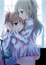 Rule 34 | 10s, 2girls, ass, blue eyes, breasts, cleaned, cover, cover page, eyelashes, green eyes, hand on another&#039;s face, houjou hibiki, hug, isya, md5 mismatch, minamino kanade, multiple girls, nipples, no panties, one eye closed, open clothes, open shirt, precure, shirt, small breasts, smile, suite precure, wink, yuri
