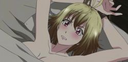 Rule 34 | 10s, 1boy, 1girl, angelise ikaruga misurugi, animated, animated gif, bed, blonde hair, blush, bound, breasts, brown hair, cross ange, lowres, open mouth, purple eyes, red eyes, sexually suggestive, short hair, sunrise (company), tied up, tusk (cross ange)