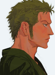 Rule 34 | 1boy, absurdres, expressionless, from side, green hair, highres, long sideburns, looking to the side, male focus, no.6 (numberr 6), one piece, portrait, roronoa zoro, short hair, sideburns, solo, unfinished
