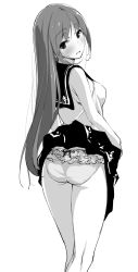 Rule 34 | 1girl, ass, blush, commentary request, frilled panties, frills, greyscale, highres, kneepits, long hair, looking at viewer, looking back, monochrome, original, panties, parted lips, revision, school uniform, serafuku, simple background, sketch, skirt, solo, standing, tabata hisayuki, thighs, underwear, upskirt, white background