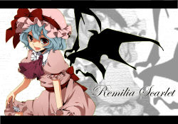 Rule 34 | 1girl, bad id, bad pixiv id, bat wings, blue hair, female focus, hat, morinaga (ctct0), red eyes, remilia scarlet, short hair, solo, standing, touhou, white background, wings