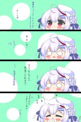 Rule 34 | 1girl, 4koma, :o, :t, absurdres, ahoge, azur lane, beret, blue bow, blush, bow, braid, chibi, closed mouth, comic, commander (azur lane), commentary request, cygnet (azur lane), flying sweatdrops, hair between eyes, hair bow, hair ornament, hairclip, hands up, hat, headpat, highres, holding, kurukurumagical, long sleeves, o o, open mouth, out of frame, parted lips, pout, red eyes, silver hair, teardrop, tilted headwear, translation request, wavy mouth, white headwear